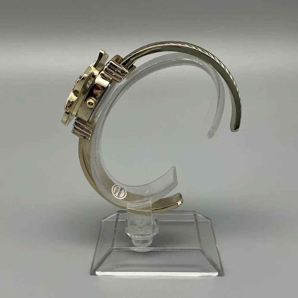 Poinsetta Hidden Dial Poinsetta Watch Women 30mm Gold Tone Open Cuff New Battery
